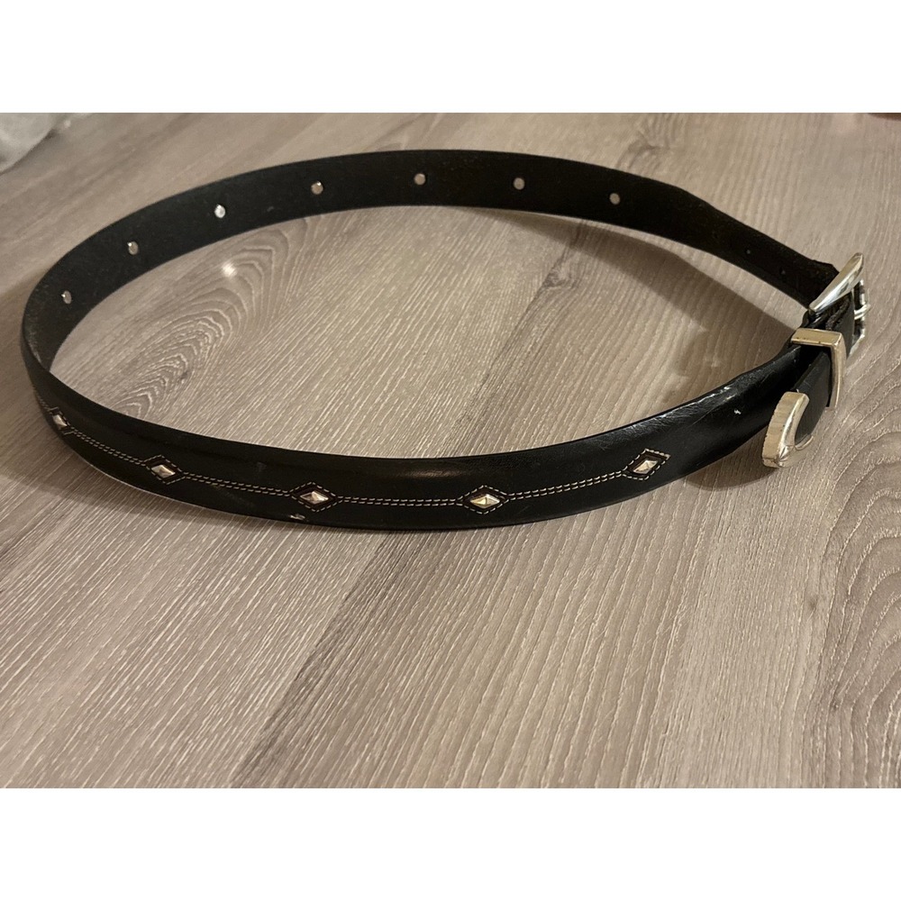 Brighton Womens Black Leather Western Studded Belt Silver Buckle 38 Designer - Picture 3 of 9